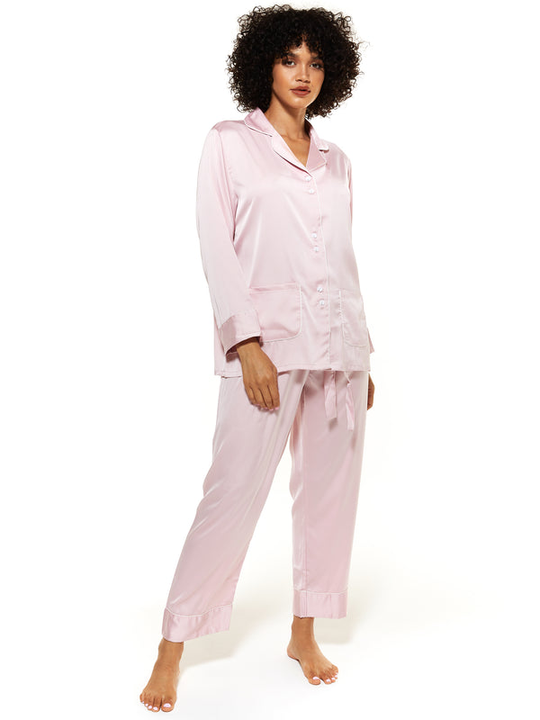Avis Pink Pocket Satin Pyjamas