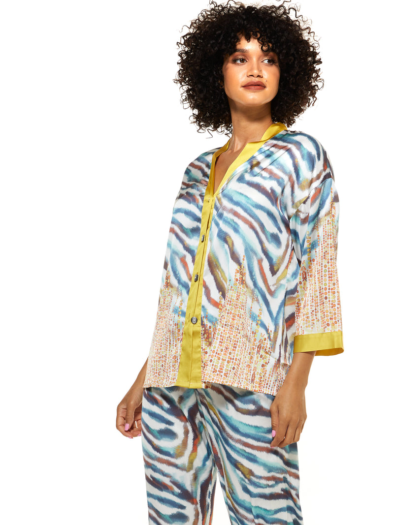 Jaimee Kimono wild print satin Pyjamas