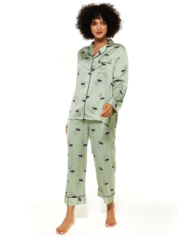 Marina Green Rose Satin Pyjamas
