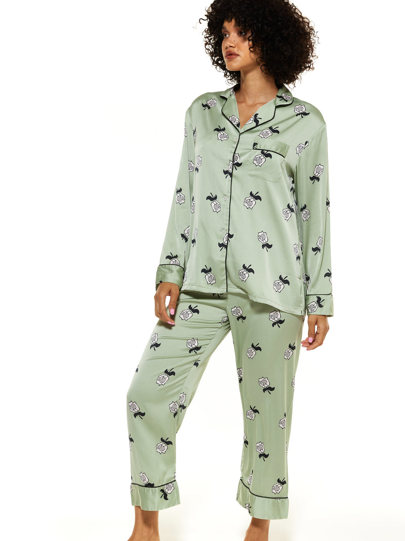 Marina Green Rose Satin Pyjamas