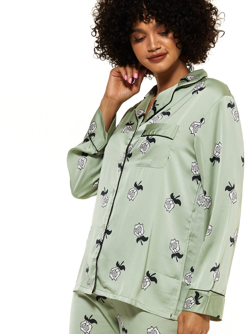 Marina Green Rose Satin Pyjamas