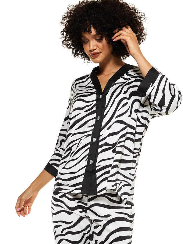 Mary Kimono Style Zebra Satin Pyjamas